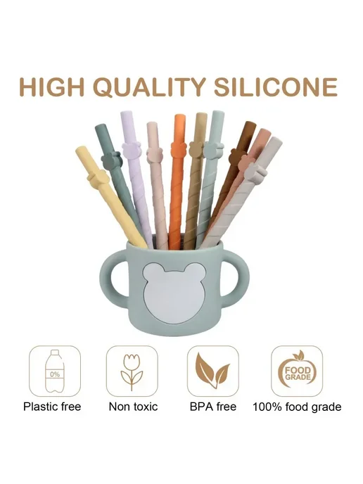 Нет бренда Набор из 10 разноцветных силиконовых трубочек многоразовые, вариант, фото 4