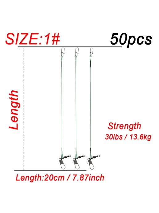 Нет бренда FishTrip Прочные Стальные Поводки 30-50 шт. 30lb20cm 50pcs S, 50 шт, 50 шт