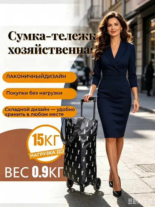 Сумка тележка хозяйственная, черный