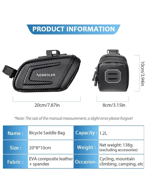 Нет бренда NEWBOLER Велосумка 1.2л для горных и шоссейных велосипедов, 1,2 л, фото 3