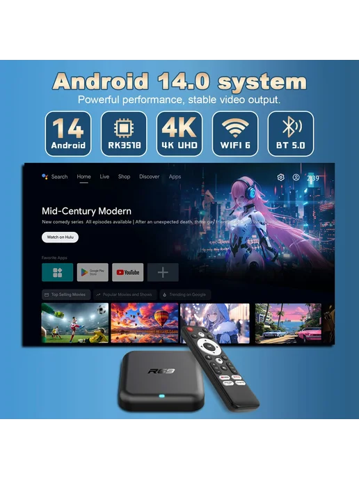 MORTAL Smart TV Box R69-1 Android 14.0 8ГБ 128ГБ AU Plug, 8 ГБ, 128 ГБ, фото 3