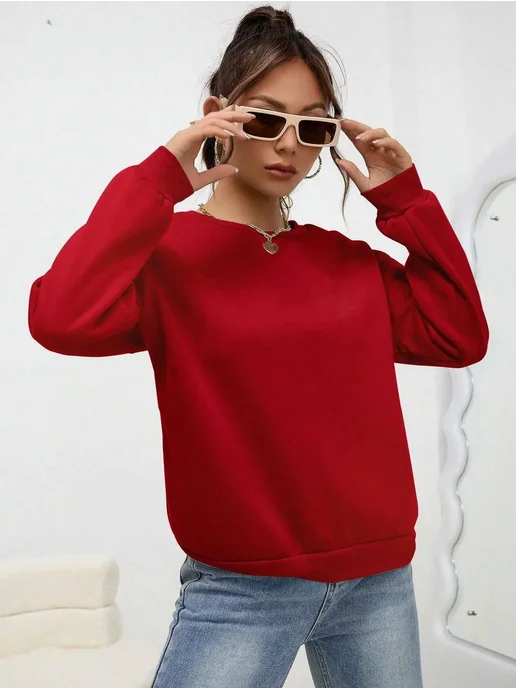 teekossc Женская флисовая толстовка однотонная больших разме, синий, фото 3