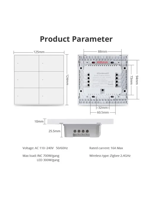 zemismart Zigbee 6-кнопочный умный выключатель Черный, Black, черный, фото 7