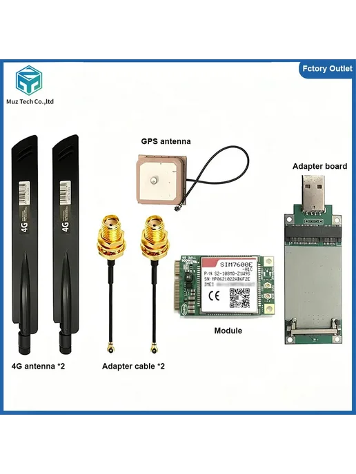 Нет бренда SIM7600E-H1C 4G LTE CAT4 Модуль с аксессуарами, SIM7600E-H1C PCIE, фото 2