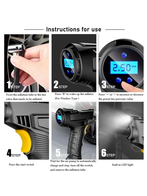 Нет бренда Автомобильный компрессор 120 Вт Wireless USB Digital, 120 Вт, фото 4