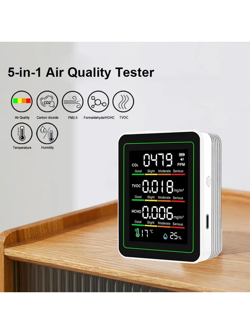 Многофункц. датчик CO2 TVOC HCHO, T, Hum, белый, белый, фото 4