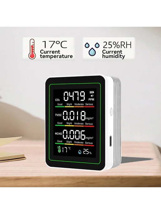 Многофункц. датчик CO2 TVOC HCHO, T, Hum, белый, белый, фото 5