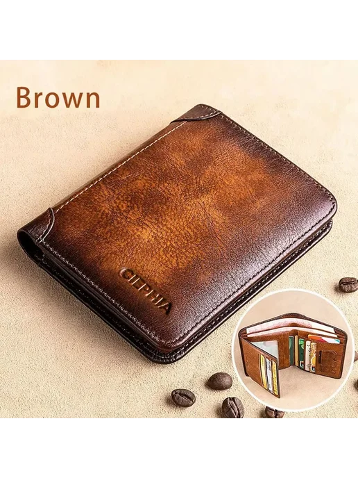 Нет бренда Новый Мужской Кошелек В Винтажном Стиле, Тонкий, Тройного Сл, вариант
