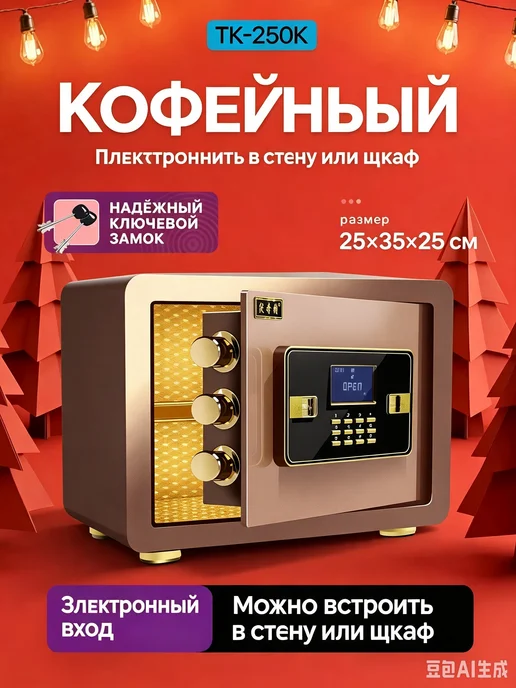 Сейф для денег мебельный маленький, ключевой замок, вариант