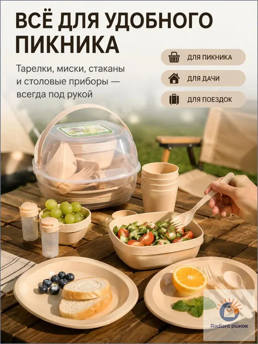 Набор для пикника на 6 человек высокого качества, 50 предмет…, вариант, фото 3