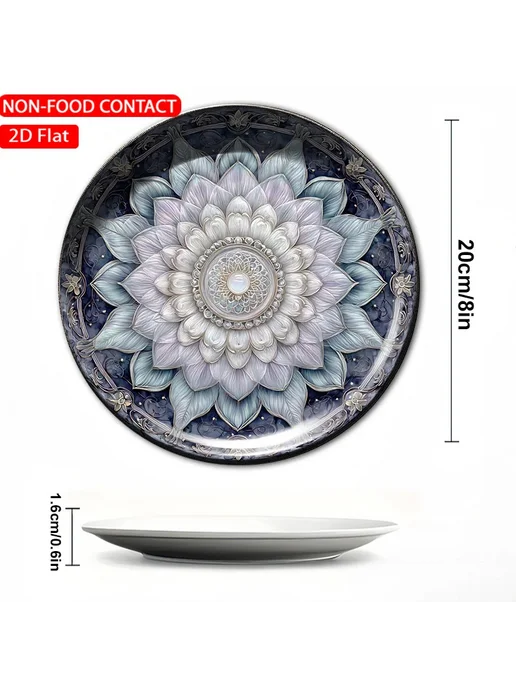 Нет бренда Керамическая декоративная тарелка с серебряным цветочным узо, серебристый, фото 4