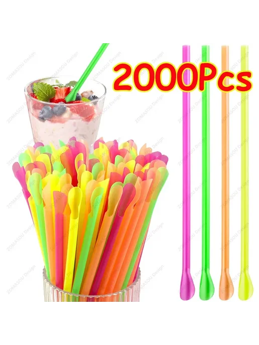 Нет бренда Цветные соломинки-ложки для коктейлей 500Pcs Spoon Straws, 500 шт, фото 2