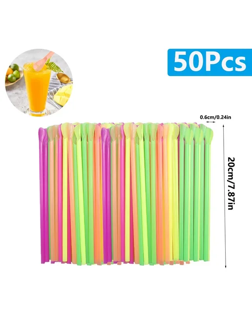Нет бренда Цветные соломинки-ложки для коктейлей 500Pcs Spoon Straws, 50 шт
