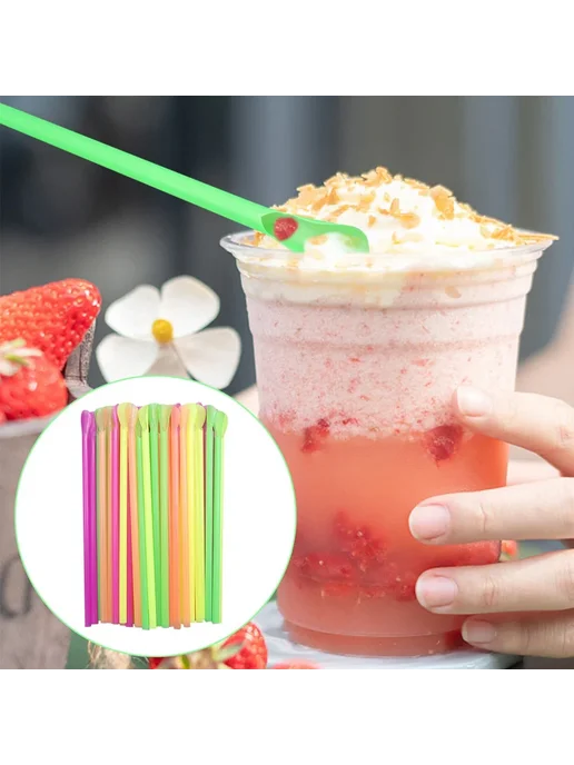 Нет бренда Цветные соломинки-ложки для коктейлей 500Pcs Spoon Straws, 50 шт, фото 6