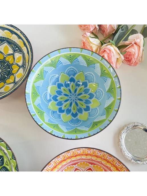 Нет бренда Богемские керамические суповые миски (4 шт) A black bowl, 4 шт