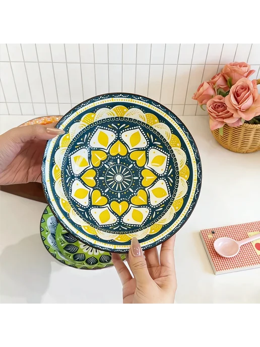 Нет бренда Богемские керамические суповые миски (4 шт) A black bowl, 4 шт, фото 4