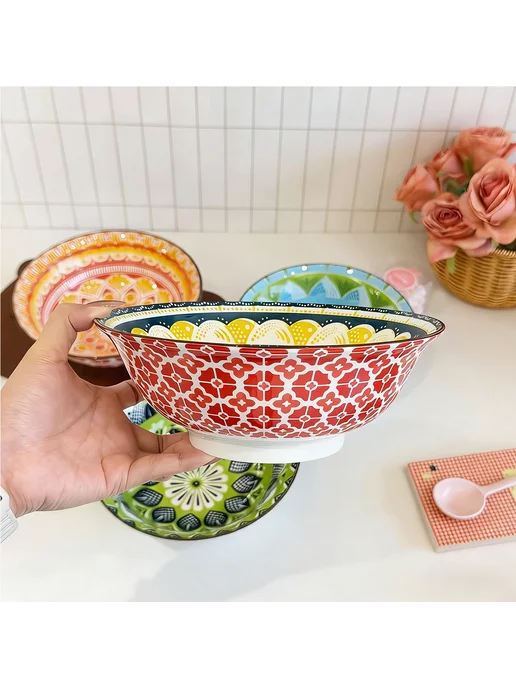 Нет бренда Богемские керамические суповые миски (4 шт) A black bowl, 4 шт, фото 5