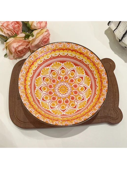 Нет бренда Богемские керамические суповые миски (4 шт) An orange bowl, 4 шт