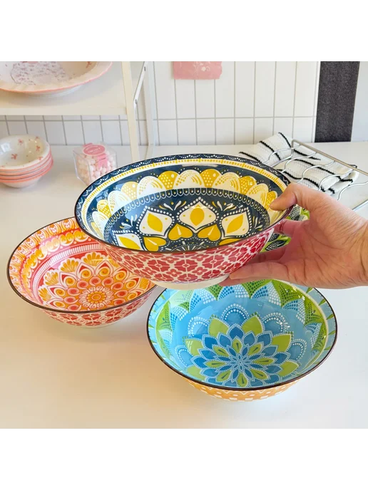 Нет бренда Богемские керамические суповые миски (4 шт) An orange bowl, 4 шт, фото 2