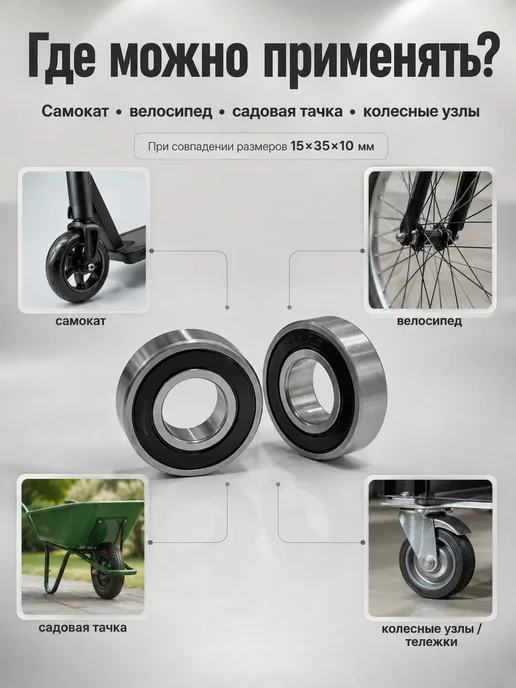 ЭЛЬКА HOME Подшипник шариковый закрытый 15×35×10 мм, комплект 2 шт, 15x35x10 мм, 2 шт, фото 3