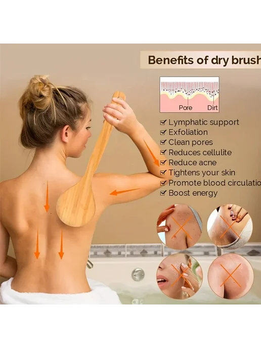 ZaMoSmile Деревянная щетка для душа Бежевый, 40cm Bristle Be, бежевый, фото 5