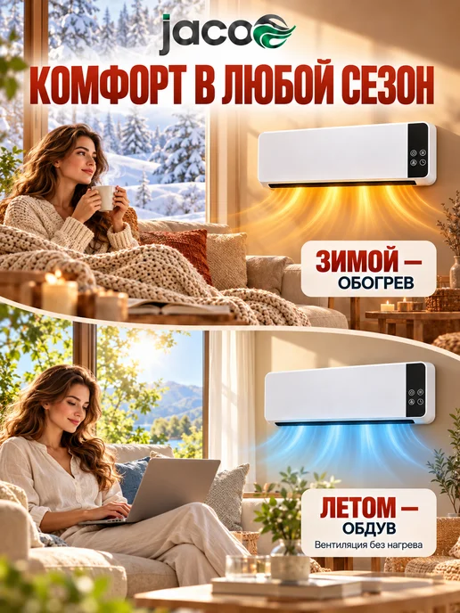 JACOO Тепловентилятор настенный 2 в 1 с охлаждением, вариант, фото 3