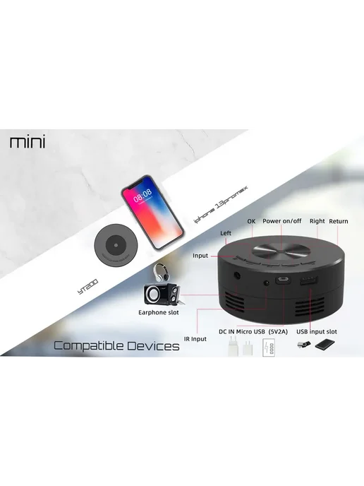 Мини-проектор для дома, портативный проектор для телефона, L, вариант, фото 3
