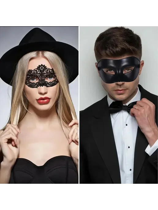 Нет бренда Черные Венецианские Маски Для Пар Womens Style, черный, фото 3