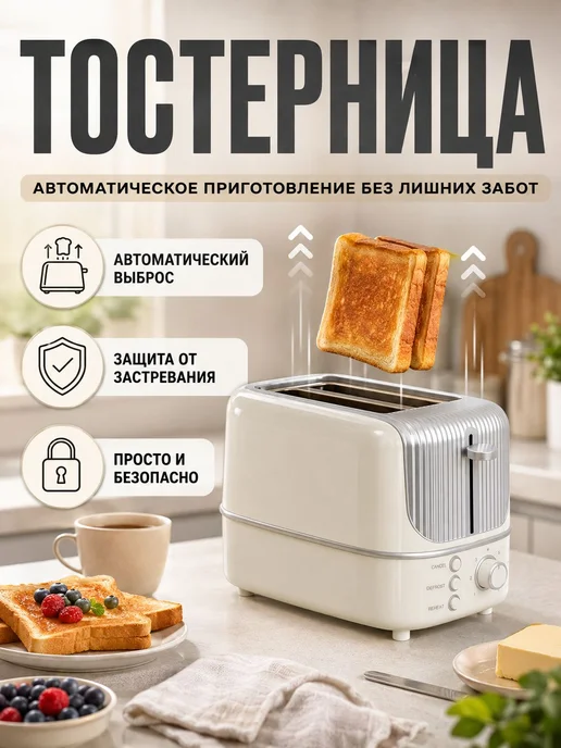 Тостер на 2 ломтика, 800 Вт, 7 степеней прожарки 750 Вт - 2, 800 Вт, 750 Вт