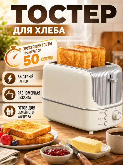 Тостер на 2 ломтика, 800 Вт, 7 степеней прожарки 750 Вт - 2, 800 Вт, 750 Вт, фото 2