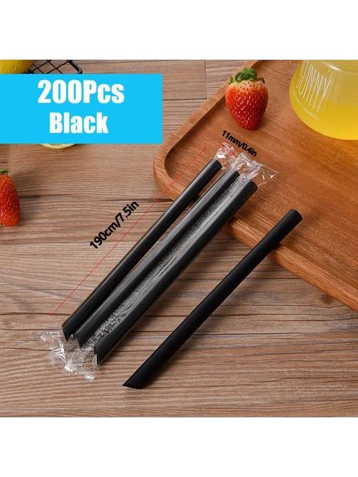 Нет бренда Большие черные соломинки для напитков 200Pcs transparent, 200 шт, фото 2