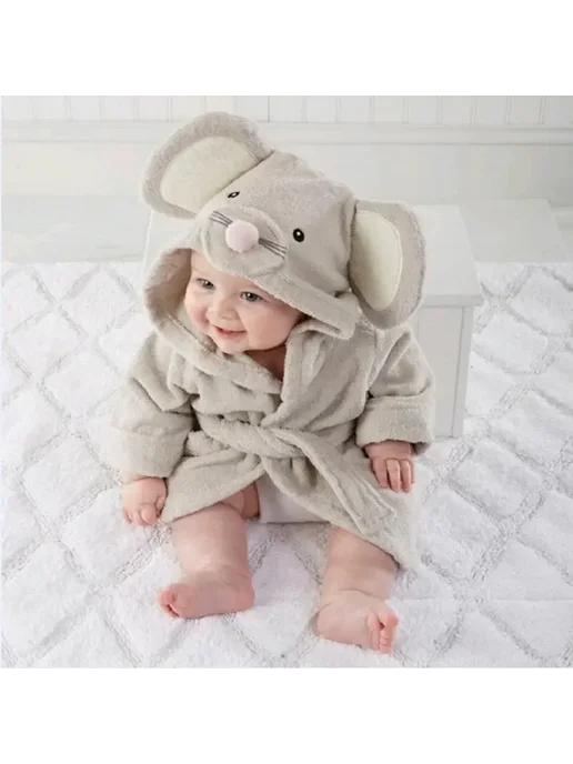 DANIVIVI Детский хлопковый халат с капюшоном мультяшный, желтый, фото 5