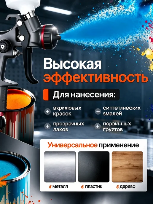 Пневматический краскопульт RP профессиональный, черный, фото 4