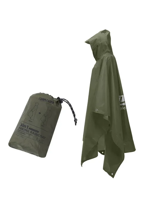 Нет бренда Водонепроницаемый плащ-дождевик 3 в 1 Army Green, зеленый