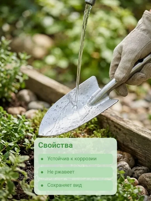 Совок садовый 27 см нержавеющая сталь серебристый, серебристый, фото 3