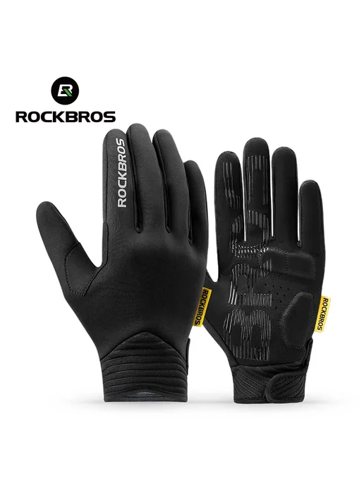 Rockbros зимние велоперчатки мужские полнопальцевые черные, черный, фото 2
