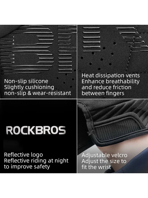 Rockbros зимние велоперчатки мужские полнопальцевые черные, черный, фото 5