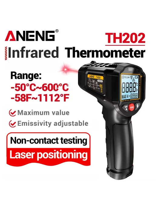 Aneng Инфракрасный термометр TH202 50-600°C TH202 Black, черный, фото 2