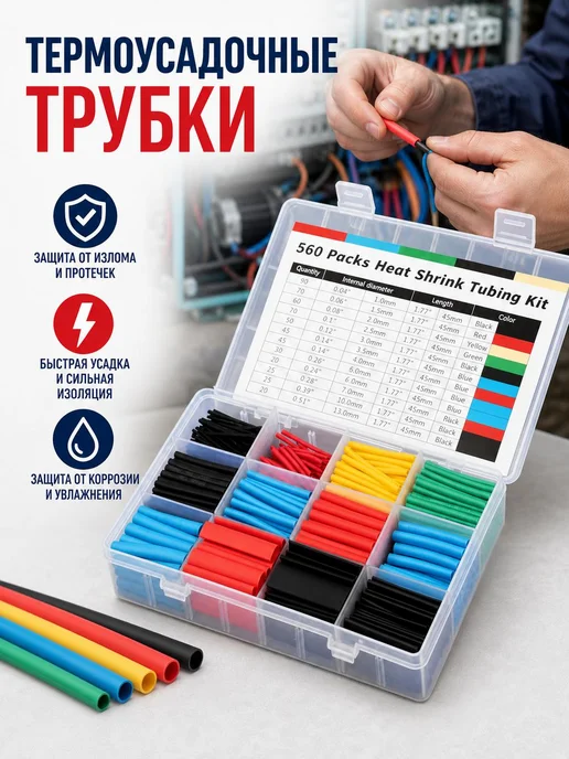 560 шт Термоусадка для проводов набор, термоусадочная трубка, 560 шт