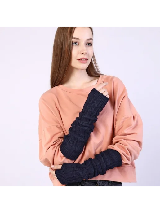 Темно-синие перчатки без пальцев для девочек, однотонные, с…, синий