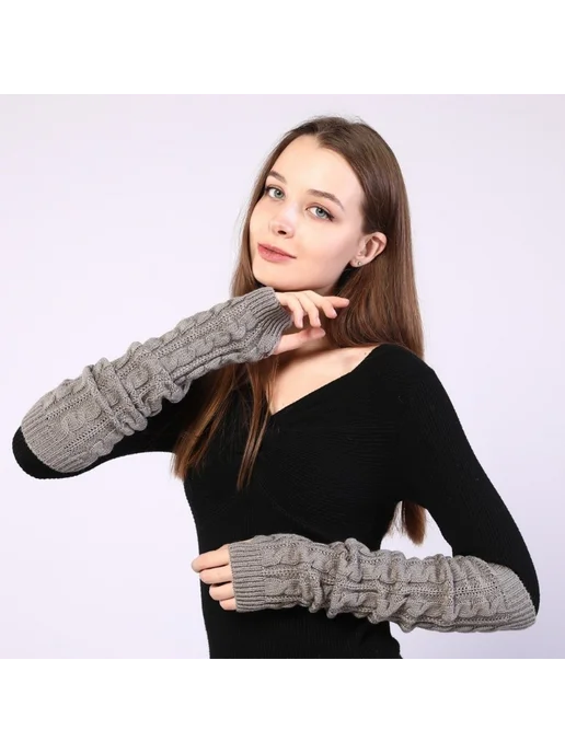 Темно-синие перчатки без пальцев для девочек, однотонные, с…, синий, фото 8