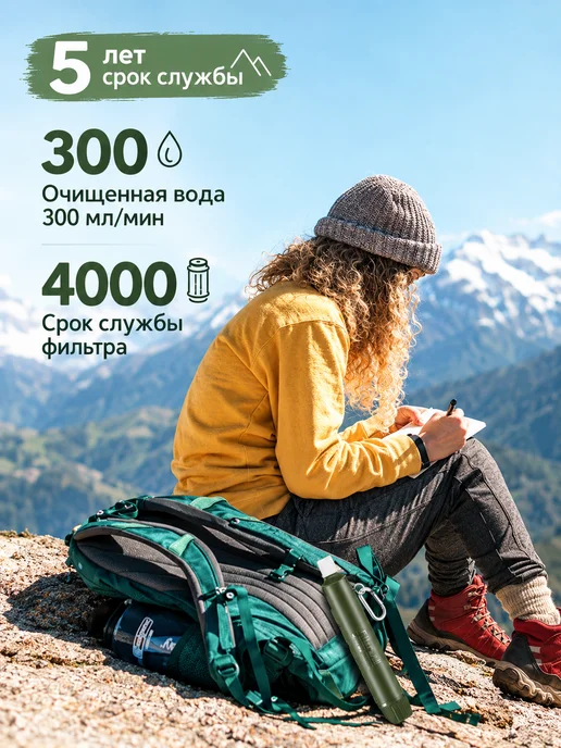 Портативный фильтрсоломинка для воды походный водоочиститель, зеленый, фото 8