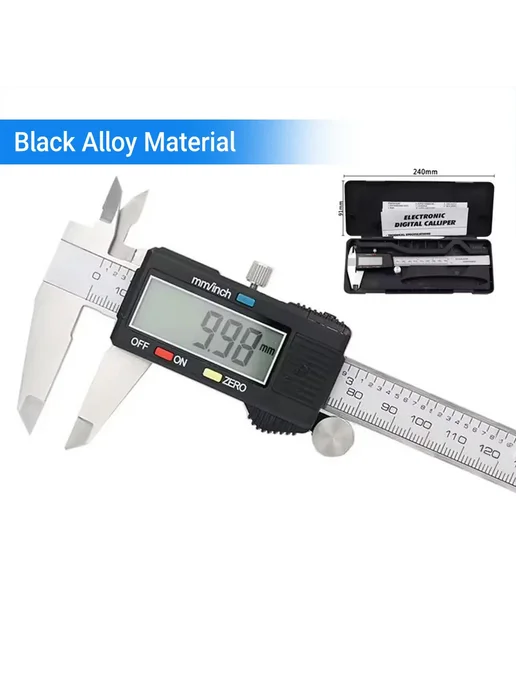 Нет бренда Электронный штангенциркуль 6 дюймов Black Alloy, черный