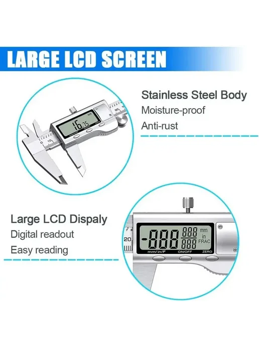 Нет бренда Электронный штангенциркуль 6 дюймов Silver Steel A, серебристый, фото 2