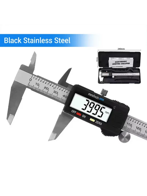 Нет бренда Электронный штангенциркуль 6 дюймов Silver Steel A, черный