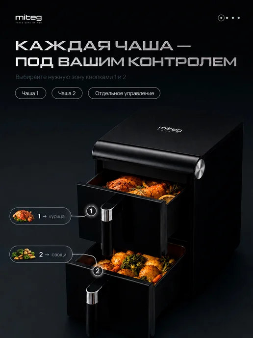 MITEG Аэрогриль с двумя независимыми чашами, черный, фото 3