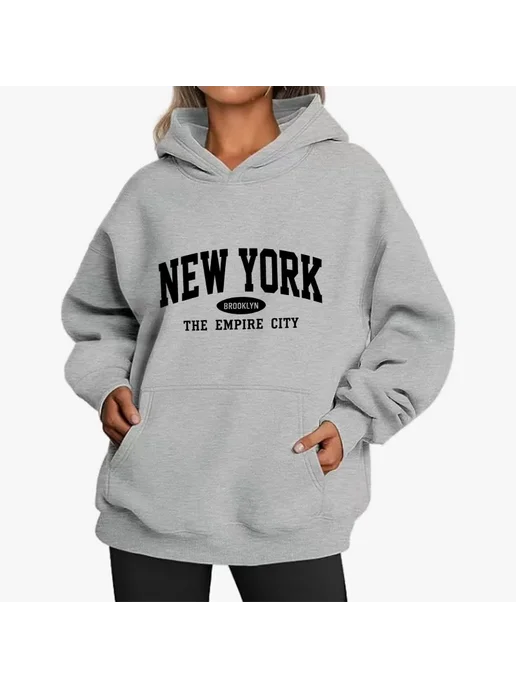Женская толстовка NEW YORK Brooklyn оверсайз флисовая, серый