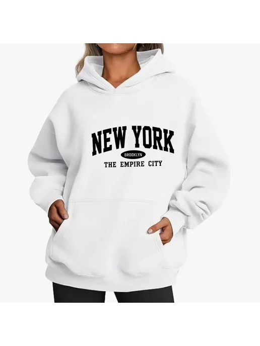 Женская толстовка NEW YORK Brooklyn оверсайз флисовая, белый