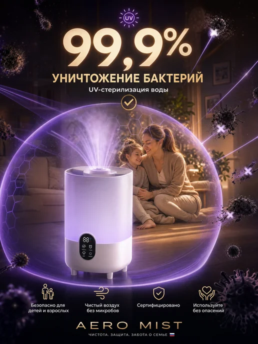 Glowcom увлажнитель воздуха для дома с аромадиффузором бесшумный 4 л, 4 л, фото 7