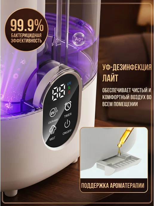 Glowcom увлажнитель воздуха для дома с аромадиффузором бесшумный 4 л, 4 л, фото 8